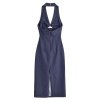 Women's European and American style hanging neck collar backless dress